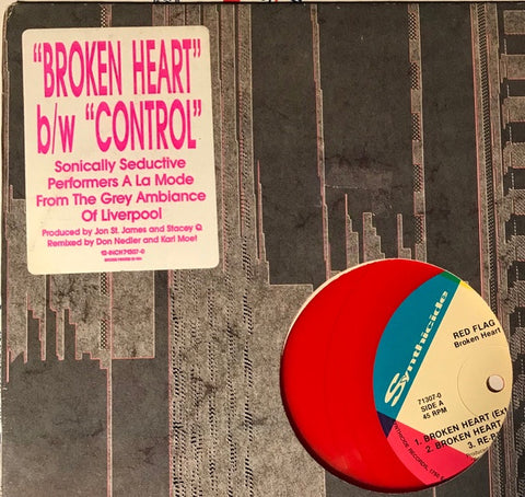 Red Flag – Broken Heart - Mint- 12" Single Record 1988 Synthicide Red Transparent Vinyl - Synth-pop
