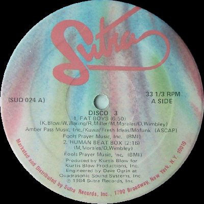 Disco 3 (Aka Fat Boys) ‎– Fat Boys - New Vinyl 1984 (Original Press) 12" Single USA - Electro/Hip Hop