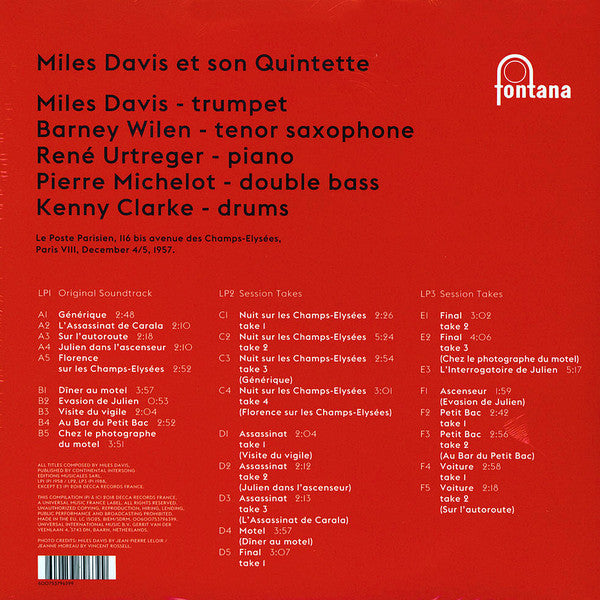 Miles Davis ‎– Ascenseur Pour L'échafaud (1958) - New 3x 10" Record 2018 Fontana Europe Import Vinyl - Jazz / Hard Bop