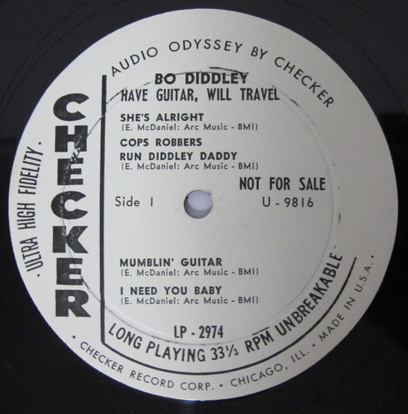 Bo Diddley ‎– Have Guitar, Will Travel - VG- (low grade) 1960 Checker USA Mono White Label Promo - Rock / Blues - Shuga Records