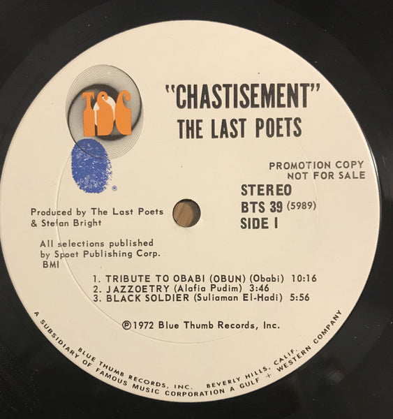The Last Poets – Chastisment - VG+ LP Record 1967 Blue Thumb USA Promo Label Vinyl - Jazz / Free Jazz / Spoken Word - Shuga Records