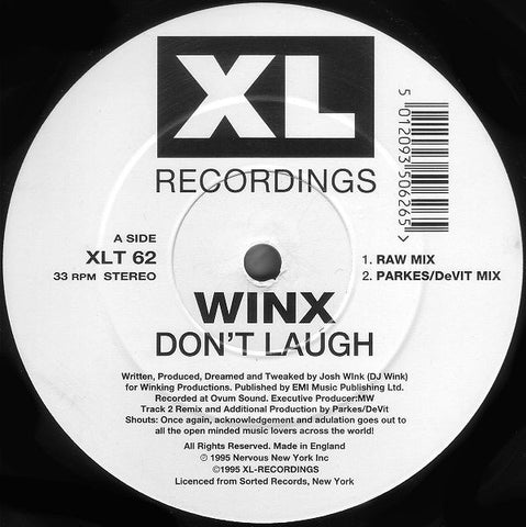 Josh Wink Winx – Don't Laugh - VG+ 12" Single Record 1995 XL Recordings UK Vinyl - House / Acid / Trance