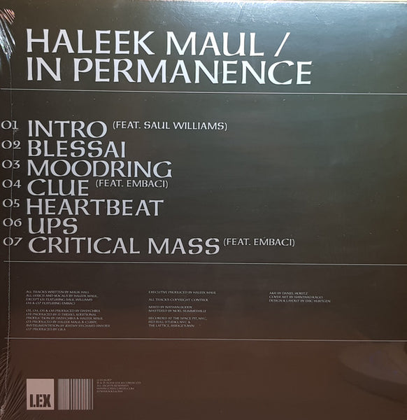 Haleek Maul ‎– In Permanence Ep - New Record 2018 Lex Records Europe Import Red 180 gram Vinyl - Hip Hop - Shuga Records