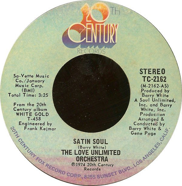 The Love Unlimited Orchstra - Satin Soul / Just Living It Up VG - 7" Single 45RPM 1975 20th Century USA - Funk/Soul
