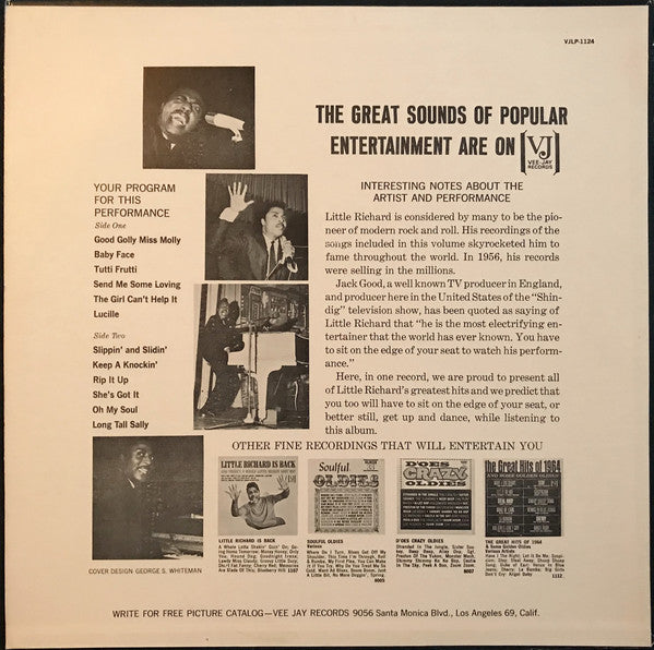Little Richard - The Most Dynamic Entertainer Of The Generation : His Greatest Hits - VG+ LP Record 1965 Vee Jay USA Mono Original Vinyl - Rock & Roll - Shuga Records