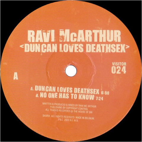 Ravi McArthur – Duncan Loves Deathsex - New 12" Single Record 2003 Visitor Belgium Vinyl - Tech House