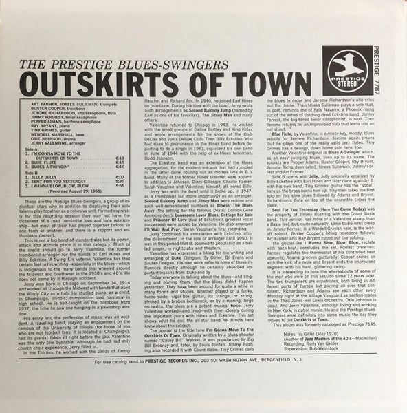 The Prestige Blues-Swingers ‎– Outskirts Of Town (1958) - VG+ LP Record 1970 Prestige USA Vinyl - Jazz - Shuga Records