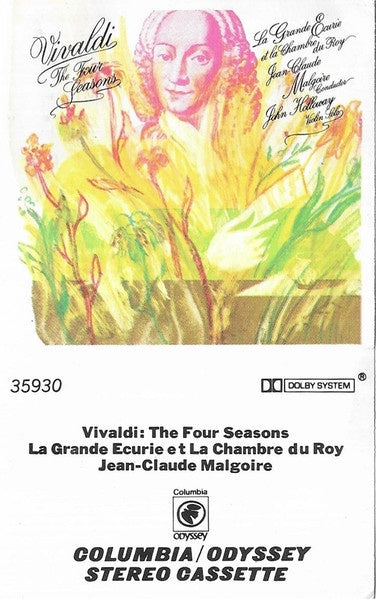 Vivaldi: John Holloway, Jean-Claude Malgoire – The Four Seasons  Violin Concerto in D Major, Violin Concerto In C Major- Used Cassette 1978 Columbia Tape- Classical