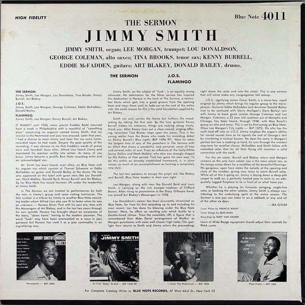 Jimmy Smith – The Sermon! - VG LP Record 1959 Blue Note USA Mono 47 West 63rd Vinyl - Jazz / Hard Bop - Shuga Records