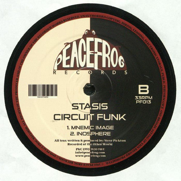 Stasis ‎– Circuit Funk (1993) - New 12" Single Record 2018 Peacefrog UK Import Vinyl - Electronic / Techno - Shuga Records