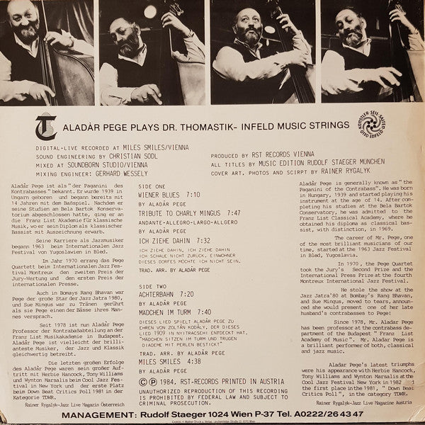 Aladár Pege – Aladár Pege Live, Solo Bass Vol. II - VG+ LP Record 1984 Rst Austria Import Vinyl - Jazz - Shuga Records