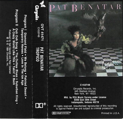 Pat Benatar – Tropico - Used Cassette Chrysalis 1984 USA - Rock / Pop