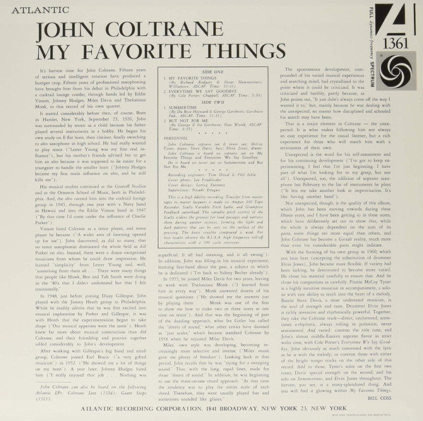 John Coltrane – My Favorite Things (1961) - New LP Record 2018 Atlantic Japan Import Analogue Vinyl - Jazz / Hard Bop / Modal - Shuga Records