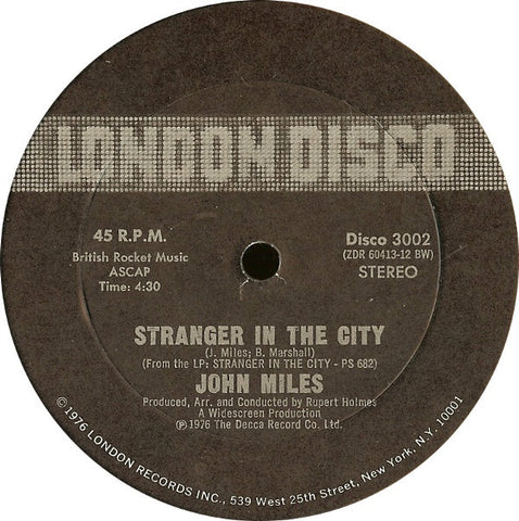 John Miles – Stranger In The City / Slowdown - Mint- 12" Single Record 1976 London Disco Vinyl - Disco / Pop