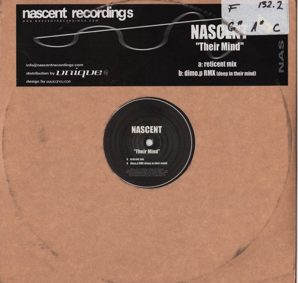 Nascent - Their Mind - New 12" Single Record 2002 Nascent UK RARE Vinyl - Progressive House / Tech House - Shuga Records