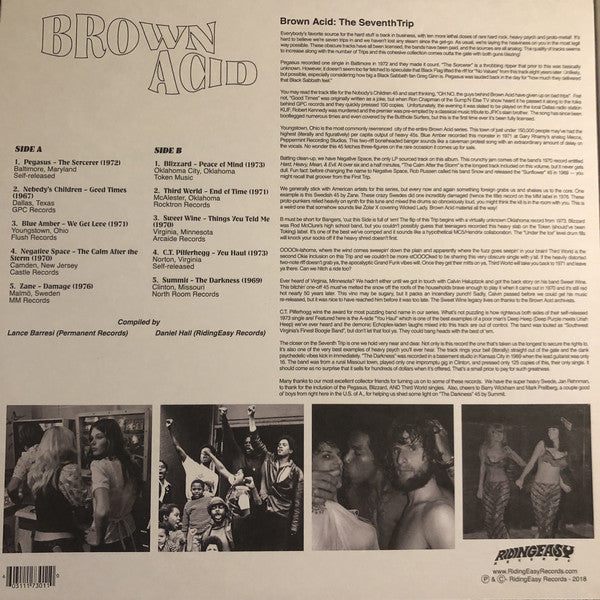 Various – Brown Acid: The Seventh Trip (Heavy Rock From The Underground Comedown) - Mint- LP Record 2018 RidingEasy/Rollin USA Clear with Blue Swirl Vinyl - Psychedelic Rock / Hard Rock  Acid Rock - Shuga Records