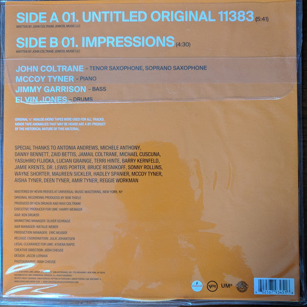 John Coltrane - Untitled Original 11383 / Impressions - New EP Record Store Day Black Friday 2018 Impulse! RSD Orange Vinyl - Avant-garde Jazz / Post Bop - Shuga Records
