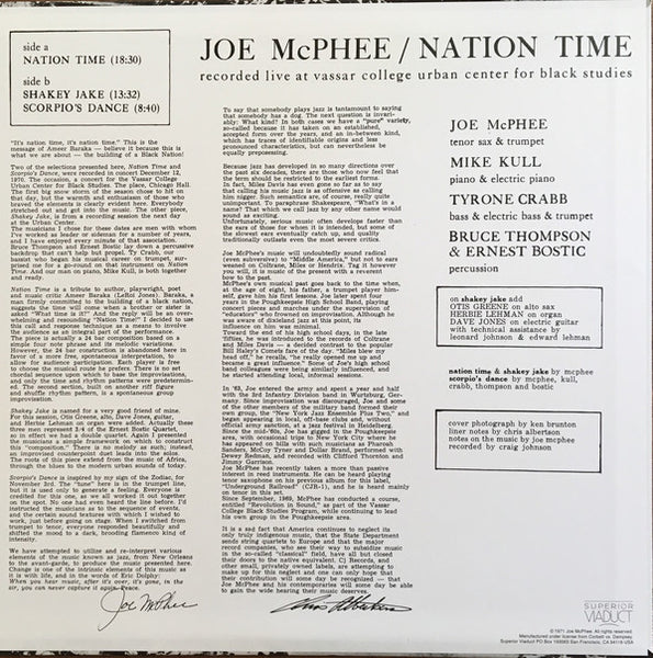 Joe McPhee ‎– Nation Time (1971) - New LP Record 2019 Superior Viaduct USA Vinyl - Jazz