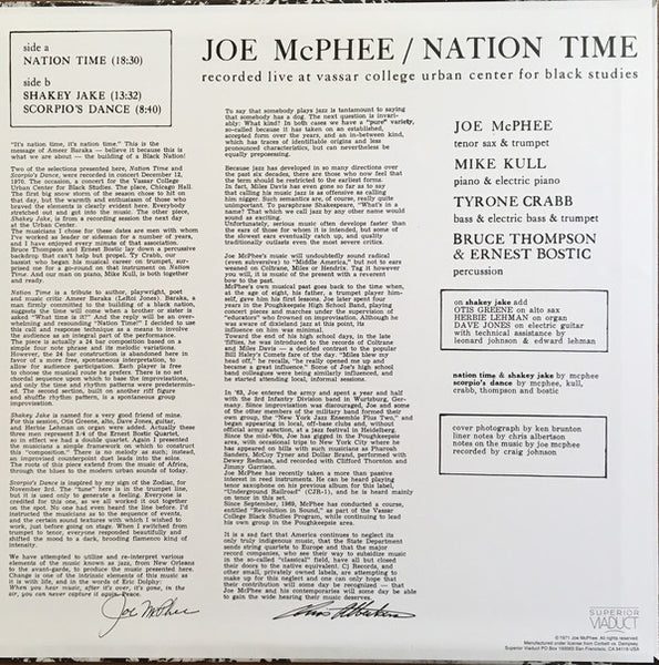 Joe McPhee ‎– Nation Time (1971) - New LP Record 2019 Superior Viaduct USA Vinyl - Jazz - Shuga Records