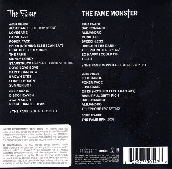 Lady Gaga ‎– The Fame - New USB Drive Memory Stick 2018 10th Anniversary - Pop / Synth-pop - Shuga Records