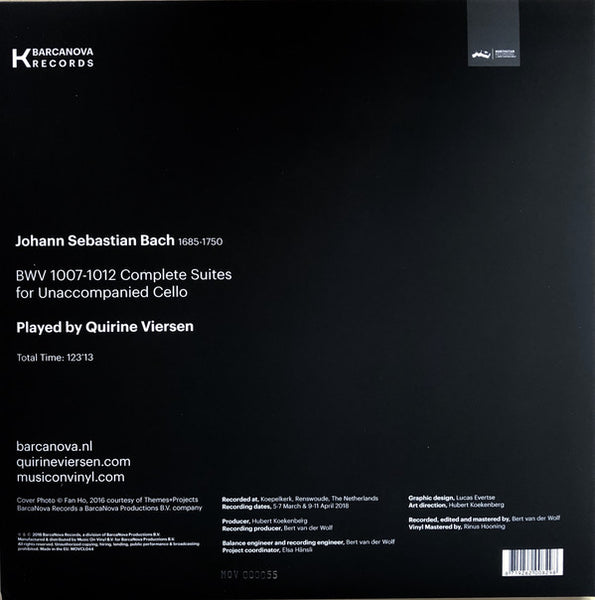 Quirine Viersen ‎– Bach - Complete Suites For Unaccompanied Cello - New 3 LP Record 2018 Music On Vinyl/BarcaNova Europe Import 180 gram Vinyl - Classical