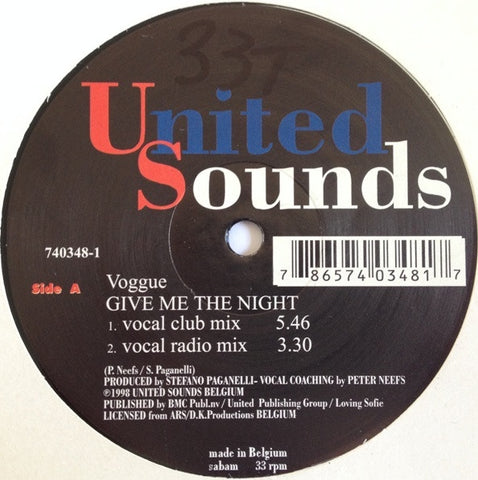 Voggue – Give Me The Night - New 12" Single Record 1998 United Sounds Belgium Vinyl - Trance