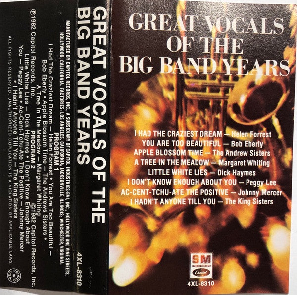 Various – Great Vocals Of The Big Band Years - Used Cassette 1982 Capitol Tape - Jazz/Big Band