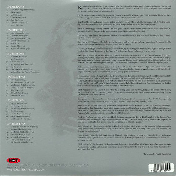 Edith Piaf ‎– The Platinum Collection - New 3 LP Record 2018 Not Now UK Import White Vinyl - Pop / Chanson - Shuga Records