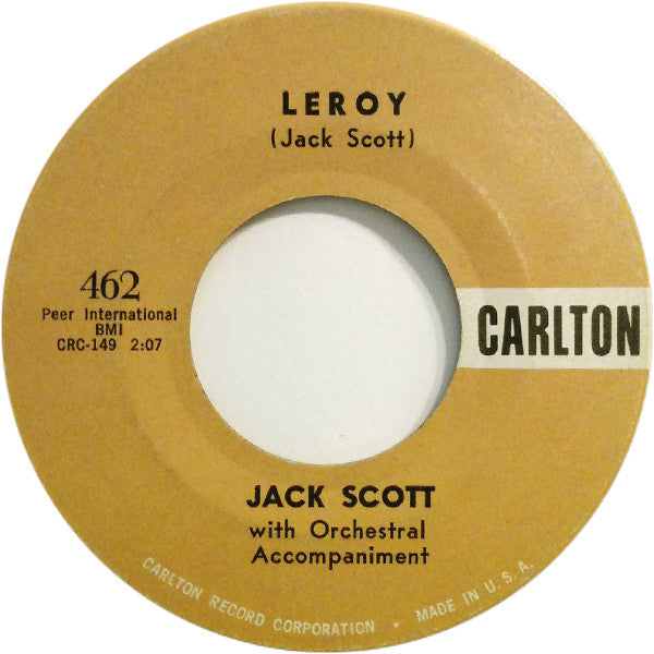 Jack Scott ‎– Leroy / My True Love VG 7" Single 45 Record 1958 USA Carlton Vinyl - Rockabilly / Country