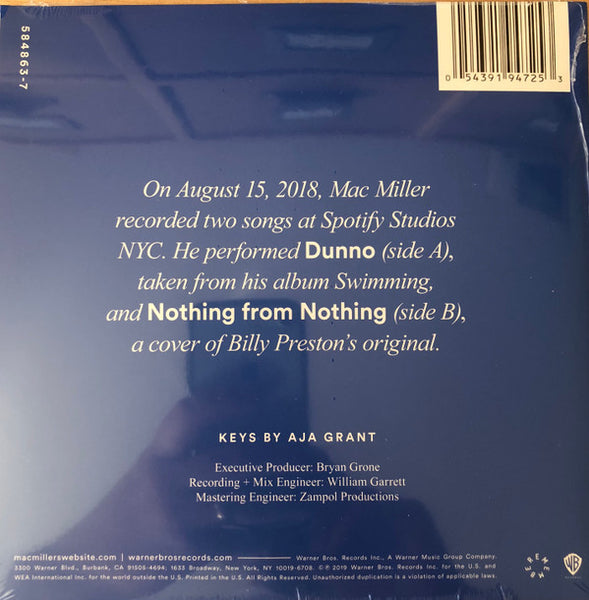 Mac Miller – Spotify Singles - Mint- 7" Single Record 2019 Warner REMember Music USA Baby Blue Vinyl - Hip Hop - Shuga Records
