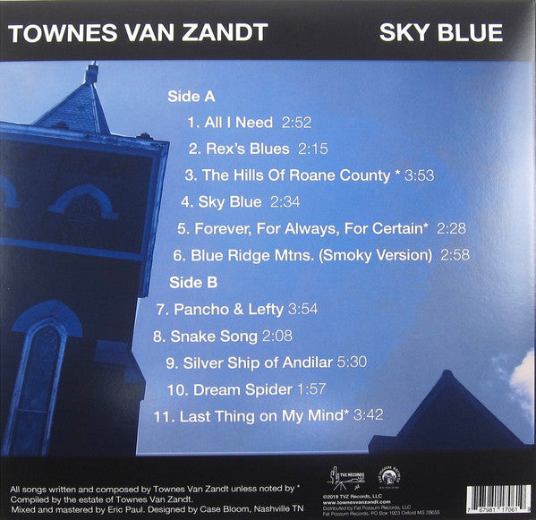 Townes Van Zandt - Sky Blue - New LP Record 2019 Fat Possum USA Vinyl & Download - Folk Rock / Country Rock - Shuga Records