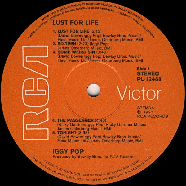 Iggy Pop – Lust For Life - VG+ LP Record 1977 RCA Netherlands Vinyl - Punk / Garage Rock - Shuga Records