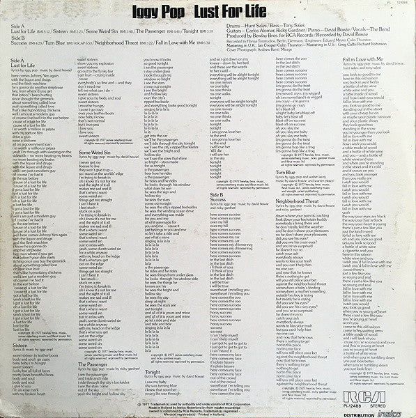 Iggy Pop – Lust For Life - VG+ LP Record 1977 RCA Netherlands Vinyl - Punk / Garage Rock - Shuga Records