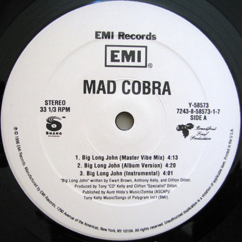 Mad Cobra - Big Long John VG+ - 12" Single 1996 EMI USA Promo - Reggae