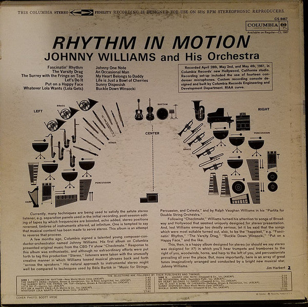 Johnny Williams And His Orchestra ‎– Rhythm In Motion - VG+ LP Record 1961 Columbia USA Stereo 6 Eye Vinyl - Jazz / Big Band