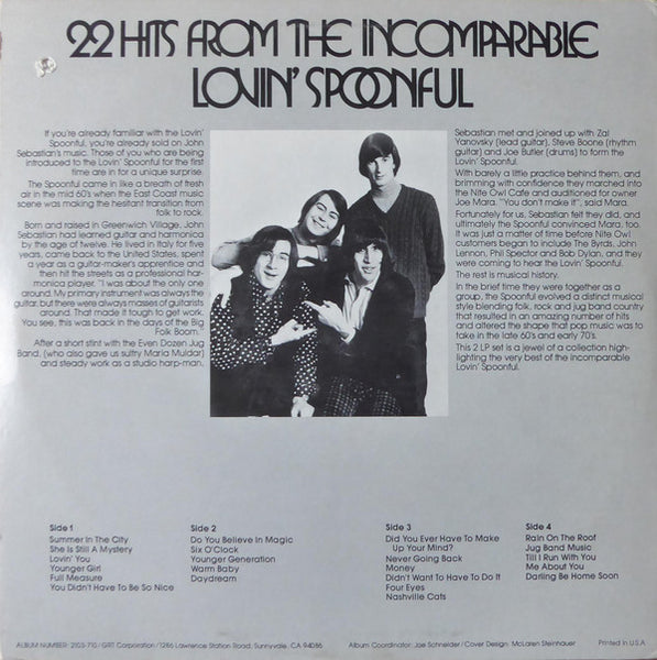 The Lovin' Spoonful – 22 Hits From The Incomparable - Mint- 2 LP Record 1976 GRT USA Vinyl - Pop Rock - Shuga Records