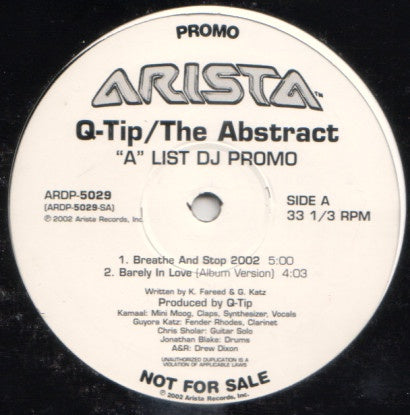 Q-Tip – The Abstract ("A" List DJ Promo) - VG+ EP Record 2002 Arista USA Promo Vinyl - Hip Hop