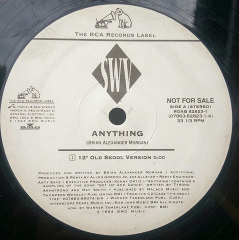 SWV – Anything - VG 12" Single Record 1994 RCA Promo USA Vinyl - RnB / Hip Hop