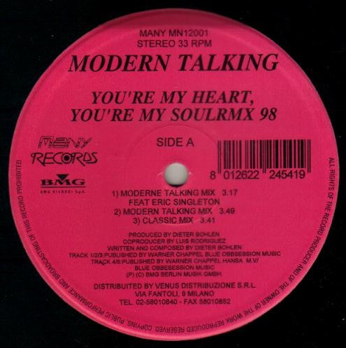 Modern Talking - You're My Heart, You're My Soul RMX '98 - New 12" Single Record 1998 Many BMG Italy Vinyl - Synth-pop / Euro House / Disco - Shuga Records