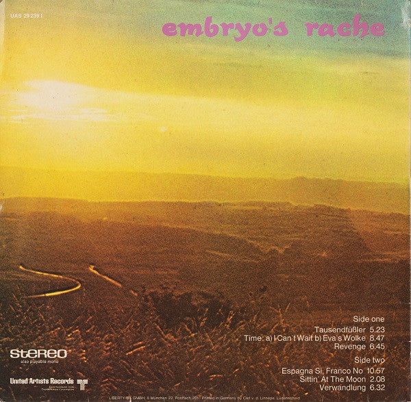 Embryo – Embryo's Rache - Mint- LP Record 1971 United Artists Germany Vinyl - Psychedelic Rock / Krautrock / Jazz-Rock - Shuga Records