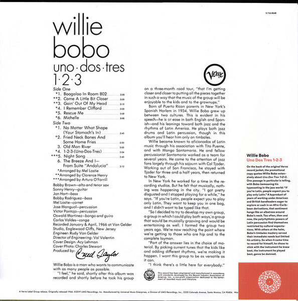 Willie Bobo – Uno Dos Tres 1•2•3 (1966) - New LP Record 2019 Verve/Vinyl Me, Please 180 gram Vinyl & Booklet - Latin Jazz / Boogaloo