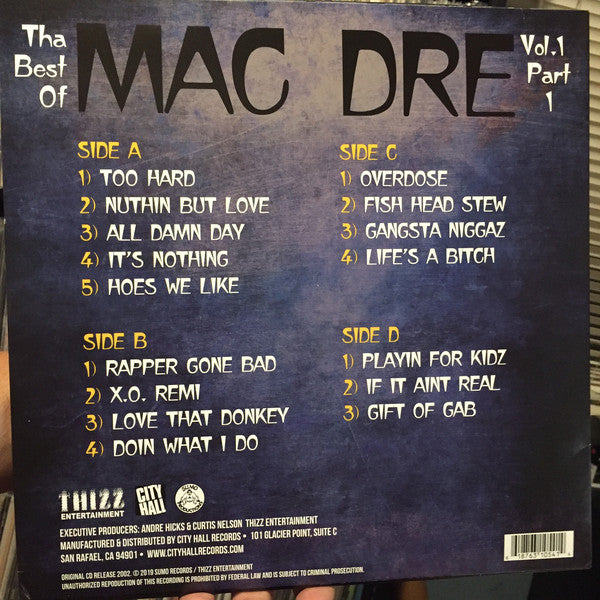 Mac Dre ‎– Tha Best Of Mac Dre Vol. 1 Part 1 - New 2 LP Record 2019 Thizz Entertainment USA Vinyl - Hip Hop / Hyphy