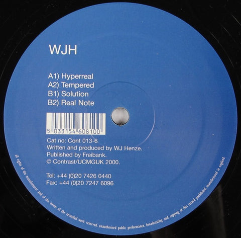 WJH – Hyperreal - New 12" Single Record 2000 Contrast UK Vinyl - Techno