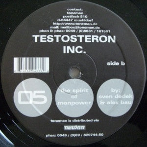 Testosteron Inc. – The Spirit Of Manpower - VG+ 12" Single Record 2001 Toneman Germany Vinyl - Electronic / Techno