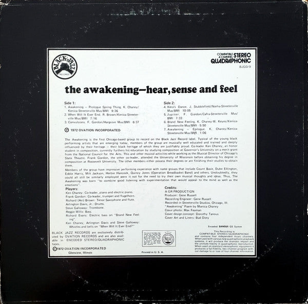 The Awakening – Hear, Sense And Feel - VG+ LP Record 1972 Black Jazz USA Quadraphonic Vinyl - Jazz / Soul-Jazz / Modal - Shuga Records