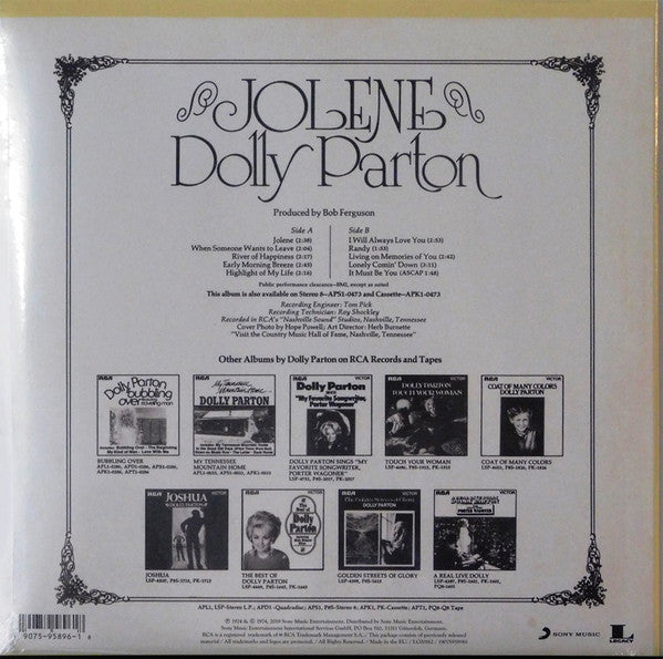 Dolly Parton ‎– Jolene (1974) - New LP Record 2019 Sony Europe Vinyl - Country