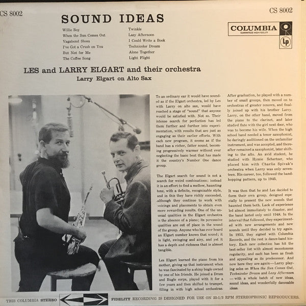 Les And Larry Elgart And Their Orchestra ‎– Sound Ideas - VG- (low grade) LP Record 1958 CBS USA Stereo White Label Promo - Jazz / Big Band