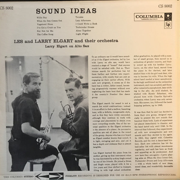 Les And Larry Elgart And Their Orchestra ‎– Sound Ideas - VG- (low grade) LP Record 1958 CBS USA Stereo White Label Promo - Jazz / Big Band - Shuga Records