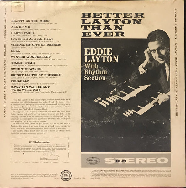 Eddie Layton ‎- Better Layton Than Ever - VG+ LP Record 1960 Mercury USA Stereo Vinyl - Jazz - Shuga Records