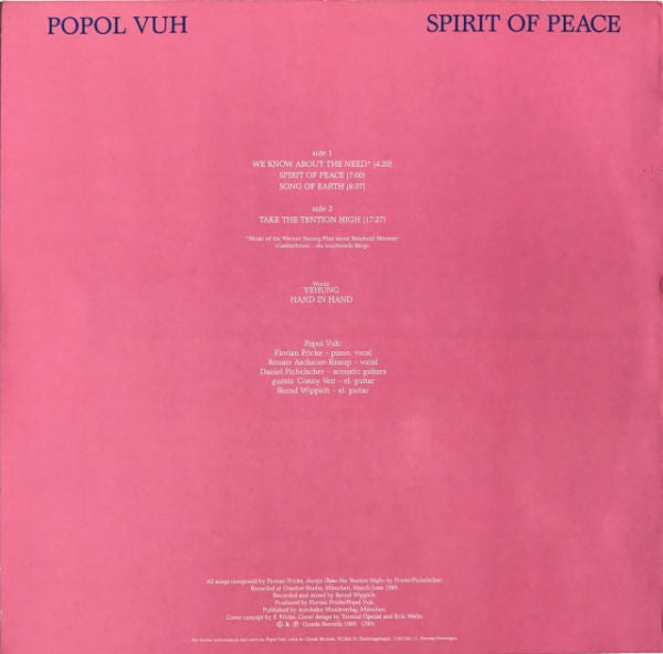 Popol Vuh – Spirit Of Peace - Mint- LP Record 1985 Cicada Norway Vinyl - Krautrock / Ambient - Shuga Records